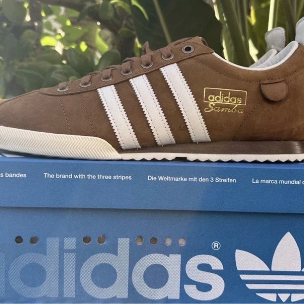 adidas Samba Brown and White Sneakers with Gold Detail